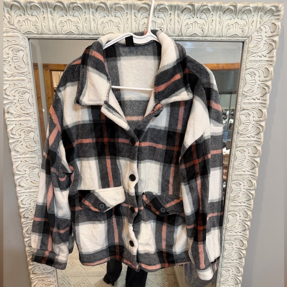 SHEIN Super Soft Plaid Teddy Jacket